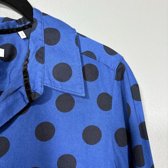 Foxcroft Women's Blue Large Polka Dot Button Up Shirt - Size 8 - Preppy Twee Top - Picture 2 of 6